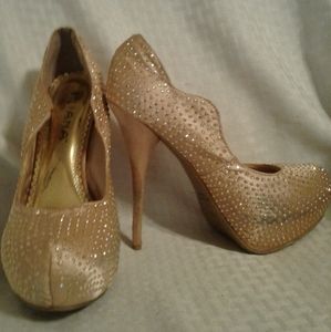 Liliana Gold w/ Silver Crystals Stiletto Pumps